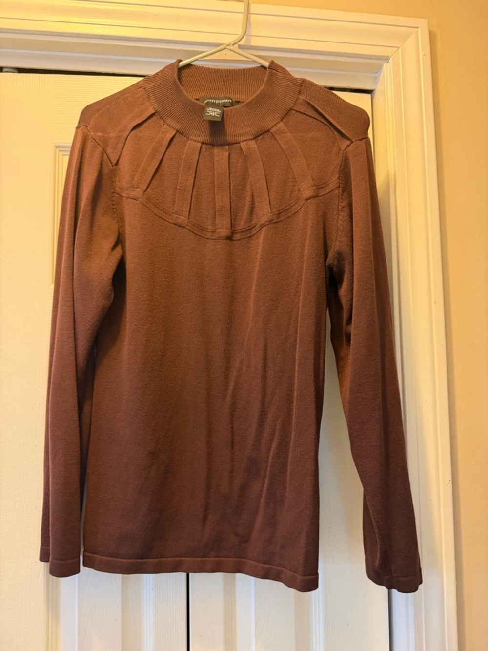 Ashley Stewart Rust-Brown Long Sleeve Ribbed Yoke Top